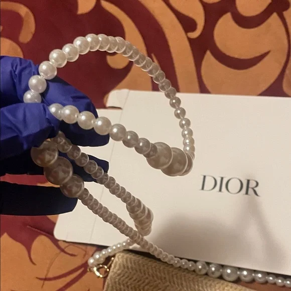 Dior Tan Woven Clutch with Pearl Accent - Picture 3 of 17
